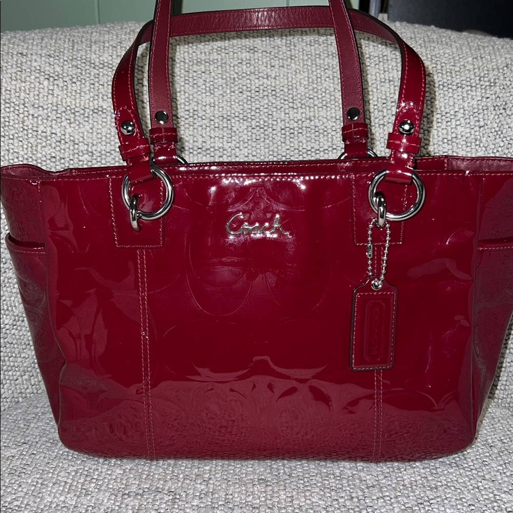 Coach Embossed Burgundy Patent Leather Bag AND Wallet/Wristlet Style F17728 - Picture 3 of 13
